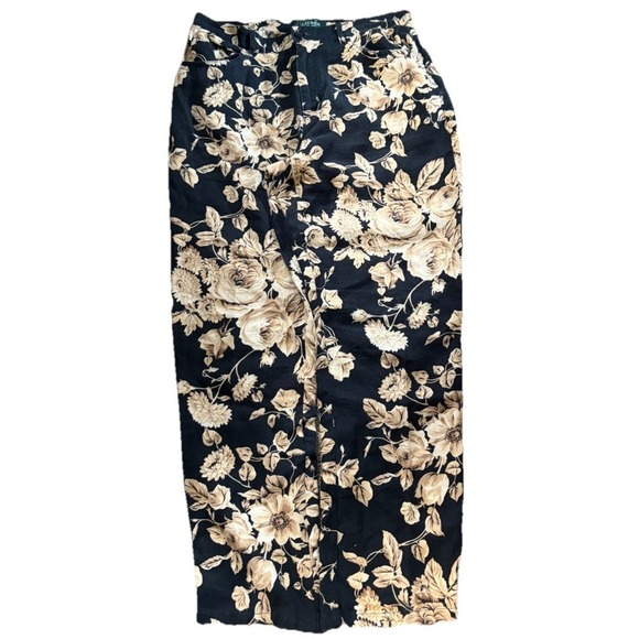 Lauren Ralph Lauren Pants - Lauren Ralph Lauren Dark Navy Blue White Floral Dress Pants 100% Linen Size 8